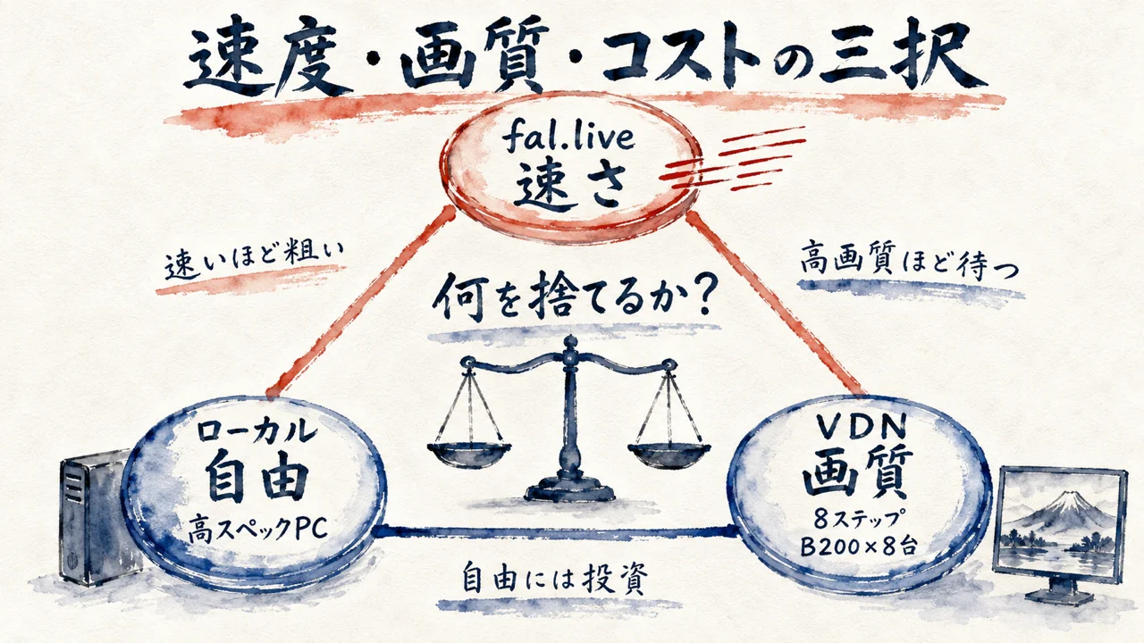 速度・画質・コストの三択(階層図解)