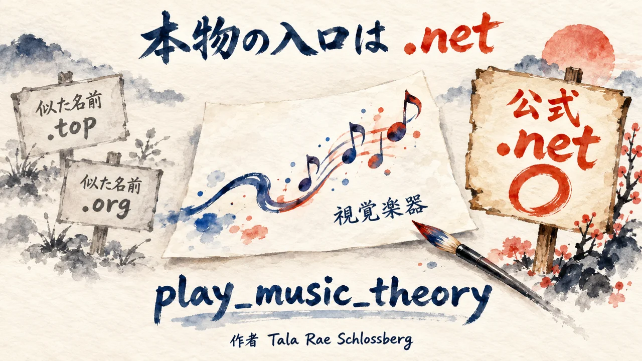 描いた絵が音楽になるサイトの正体は play_music_theory、公式は末尾 .net（対比図解）
