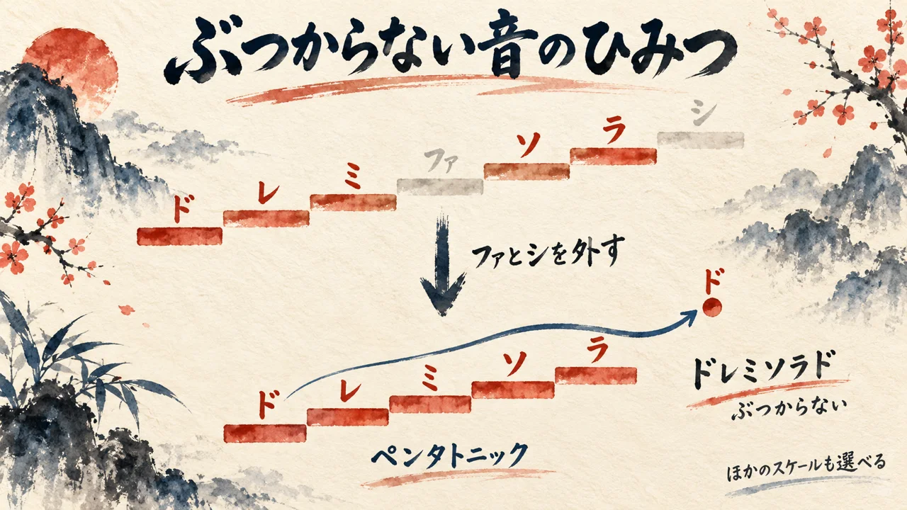 既定のスケールはペンタトニック、ドレミソラドだけが鳴る（分解図解）