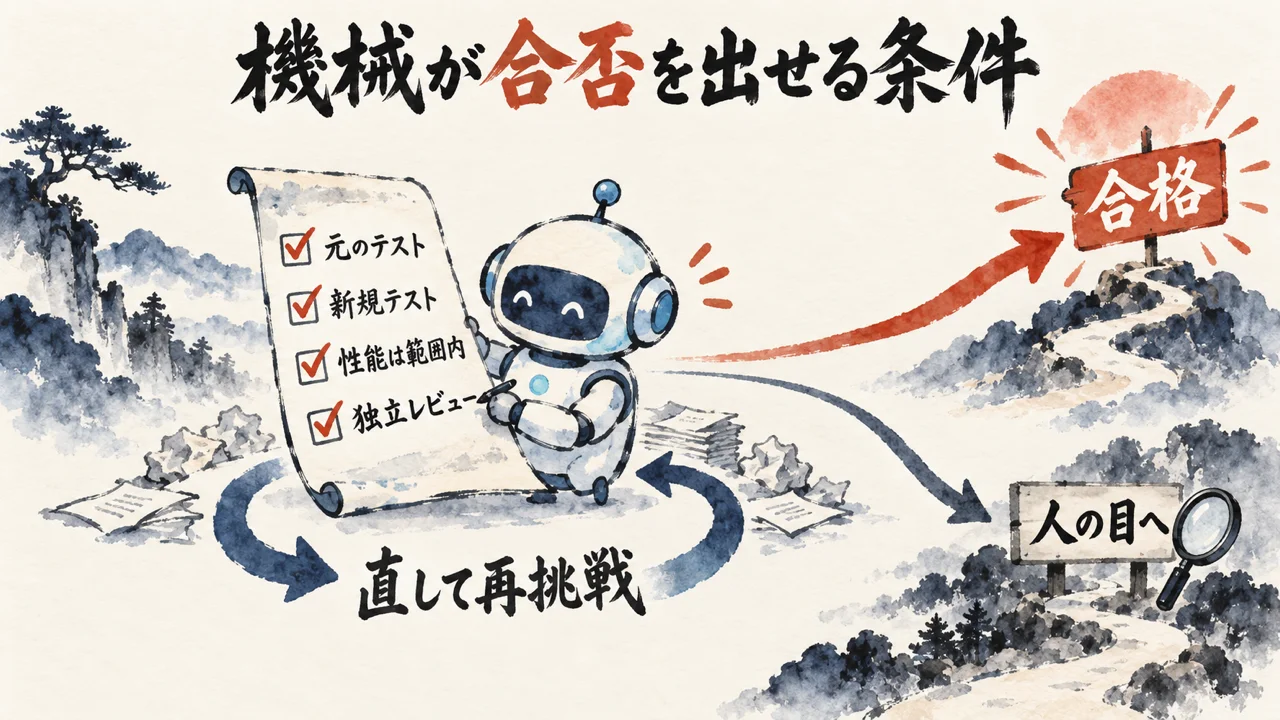 「人間の目を待たずに機械が合否を出せる条件を、先に決める」——certificateという考え方