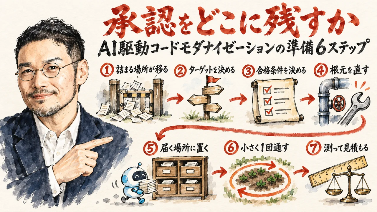 AI駆動コードモダナイゼーション準備6ステップの図解