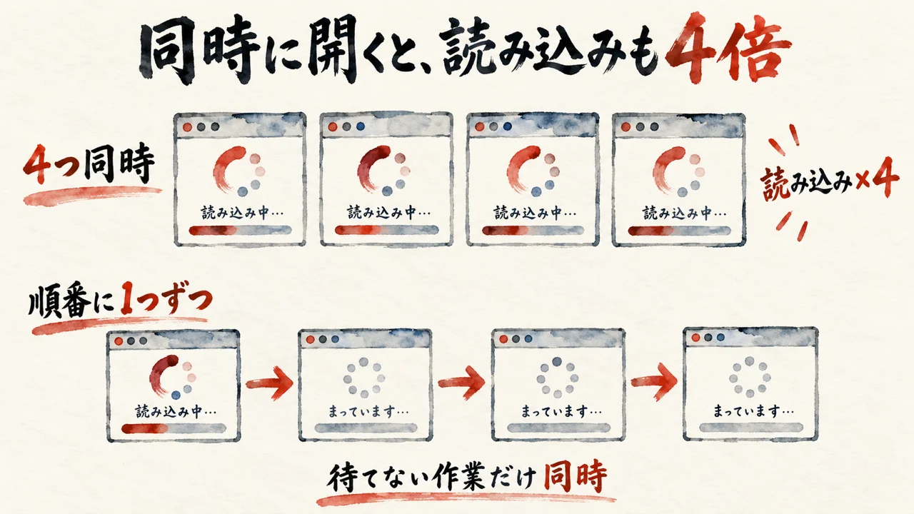 「Running several sessions or subagents at once multiplies token usage」。急がない作業は、1つ終えてから次を開く