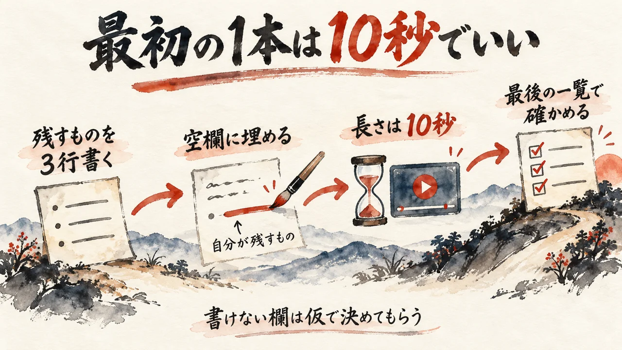 「難しく考えるより、まず10秒だ。」依頼文の空欄は、残すものを書く欄
