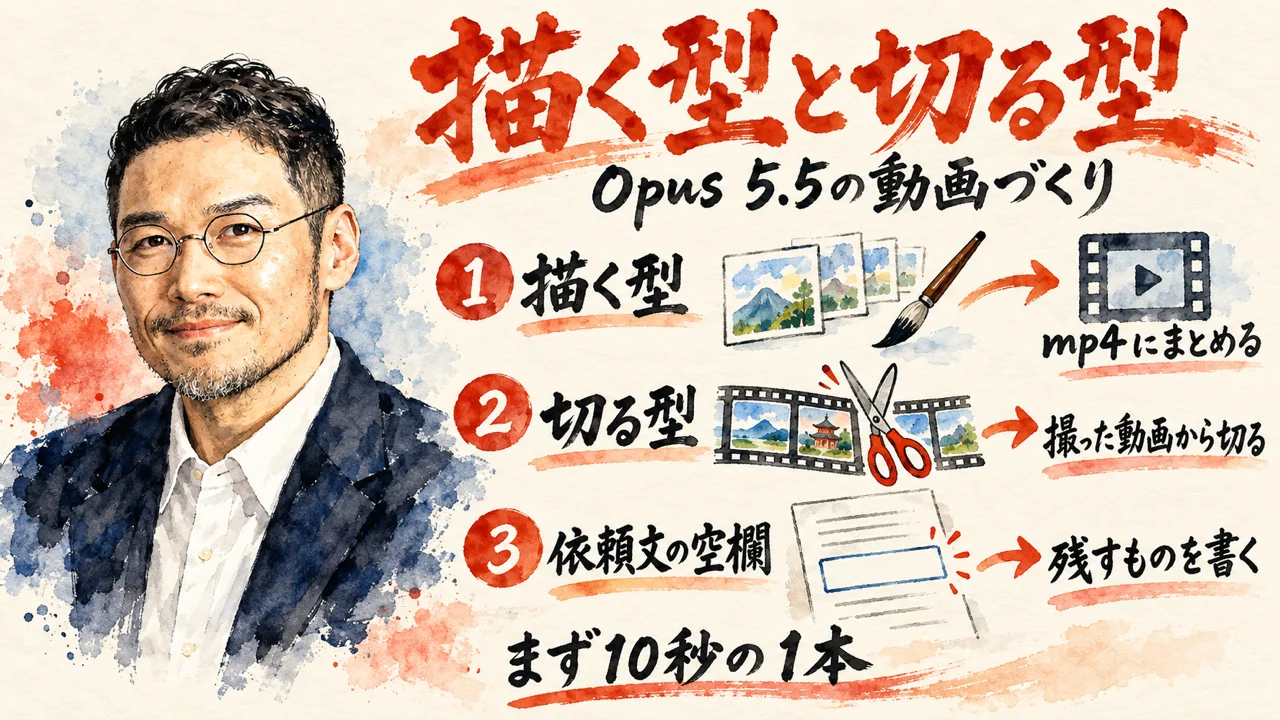Opus 5.5で動画を作る、描く型と切る型の図解