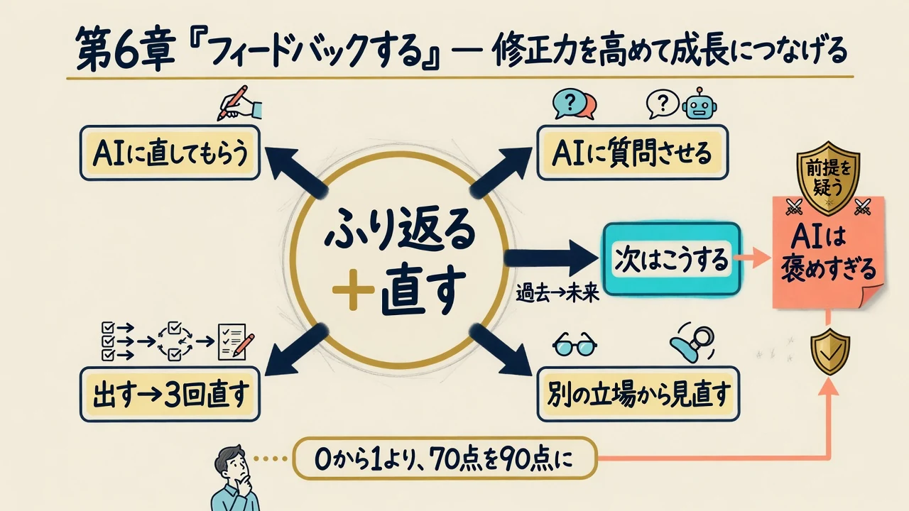 フィードバックで修正力を高める流れを示した図解