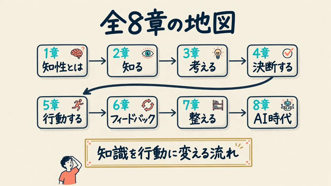 知性大全の全8章の流れを1枚にまとめた地図の図解
