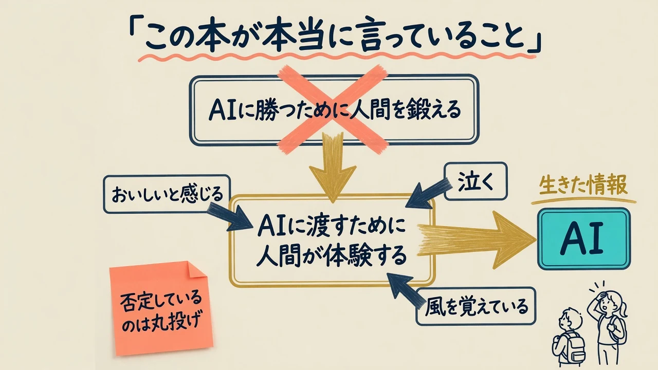 AIに勝つためではなくAIに渡すために体験するという本質を示した図解