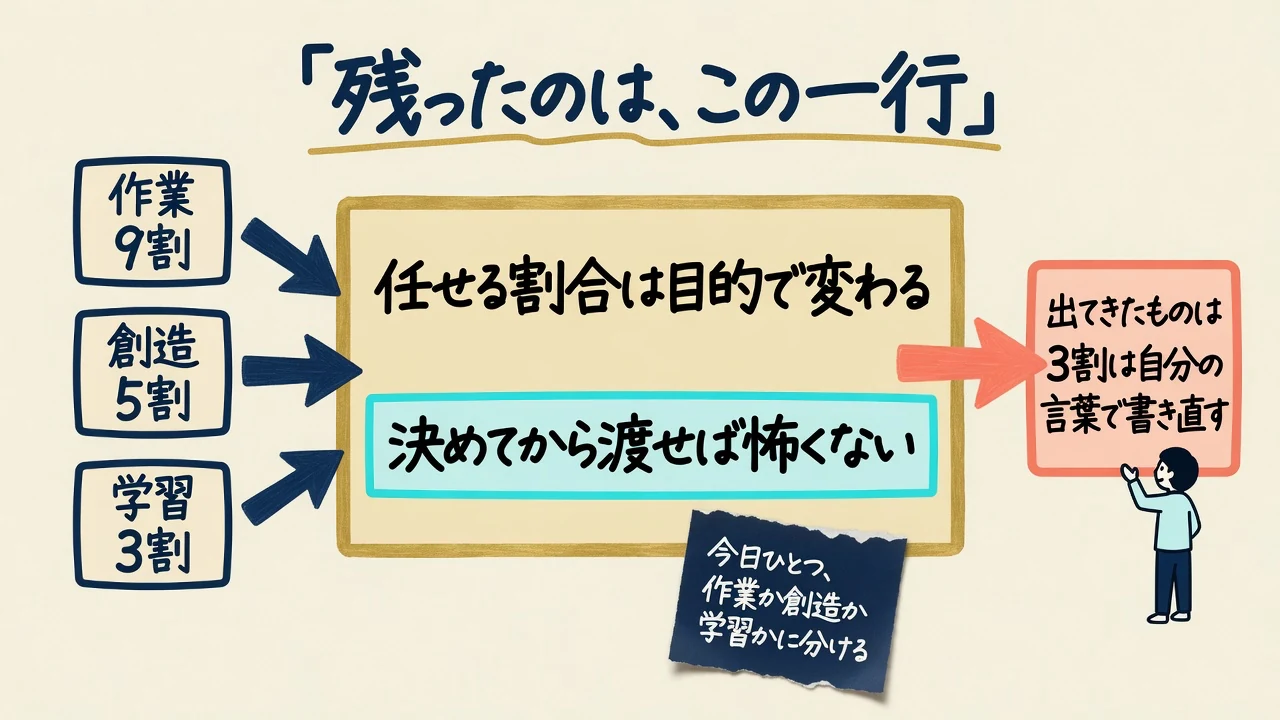 任せる割合は目的で変わるというまとめを示した図解