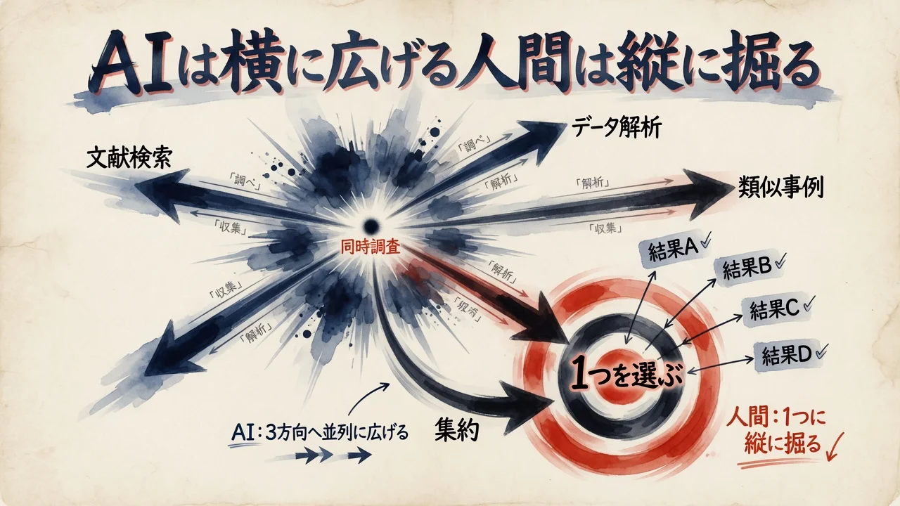 AIは横に広げる人間は縦に掘るの図解
