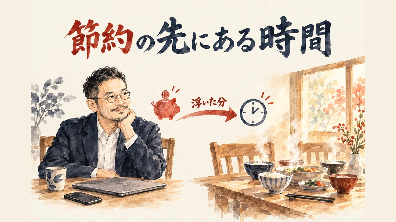 節約の先にある家族との時間を表すコラム図解