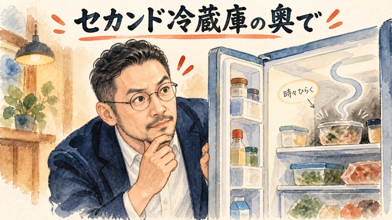 セカンド冷蔵庫の奥を覗き込むひろくん