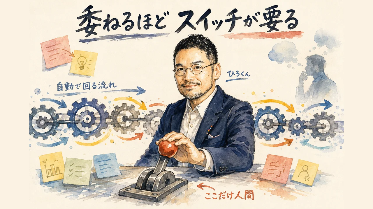 ひろくんコラム：AIに委ねる範囲と人が決める場所を整理した図解