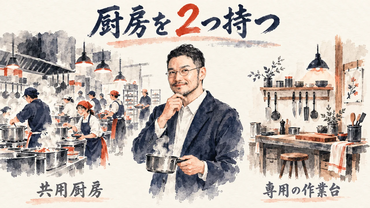 厨房を2つ持つという発想を示すひろくんの図解