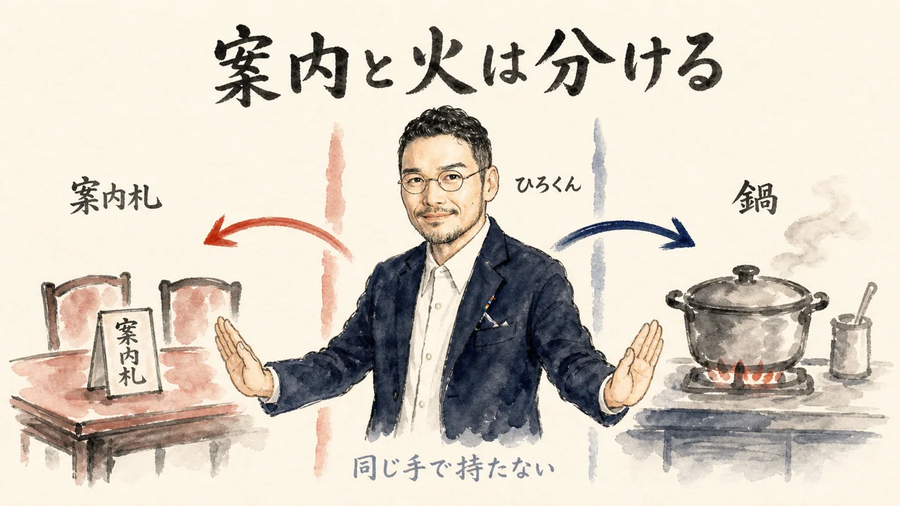 ホール係を厨房に入れない ひろくんコラム図解