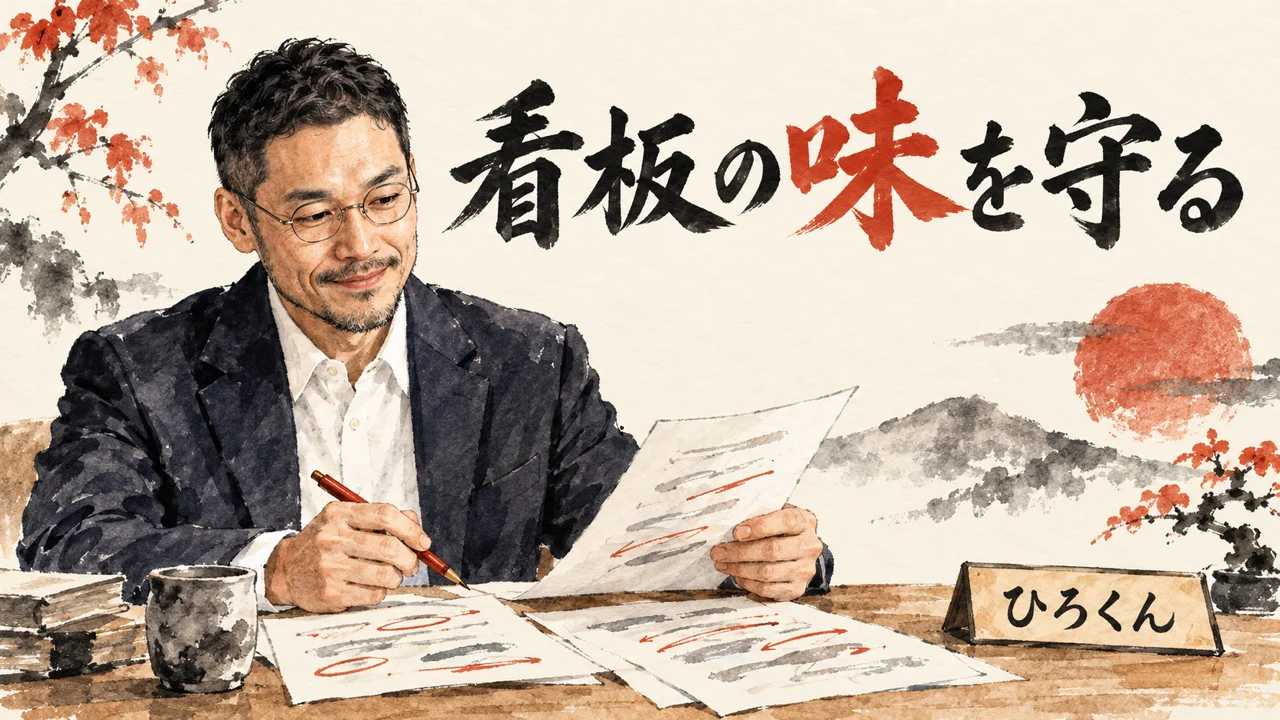 現実とAIを正直につなぎ、看板の味を守るひろくんのコラム図解