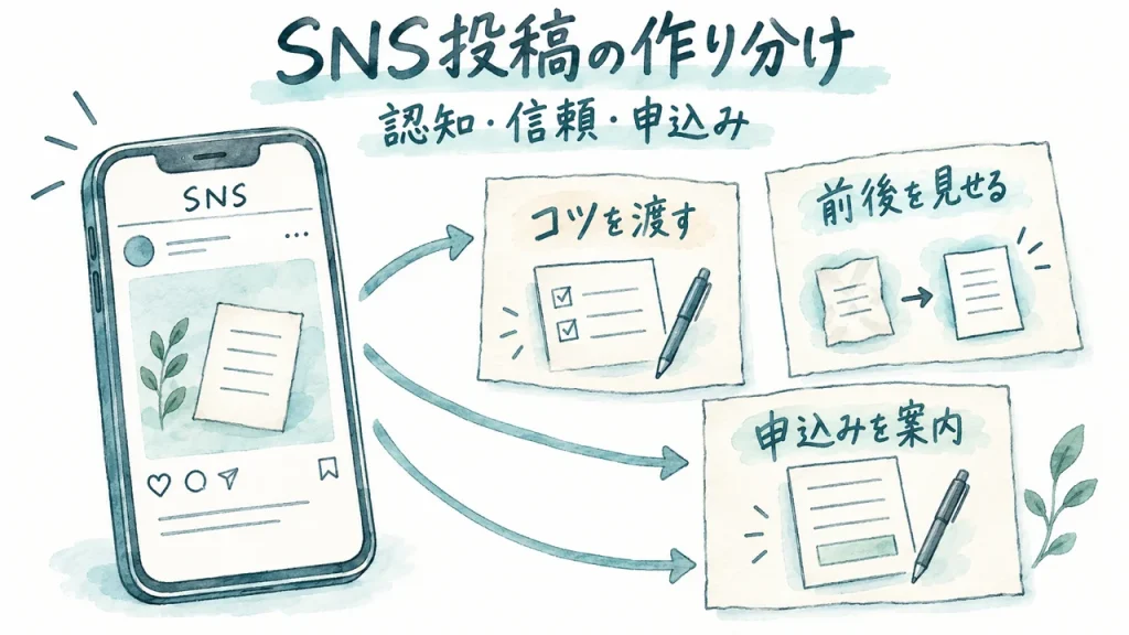 SNS投稿の作り分け：認知・信頼・申込み