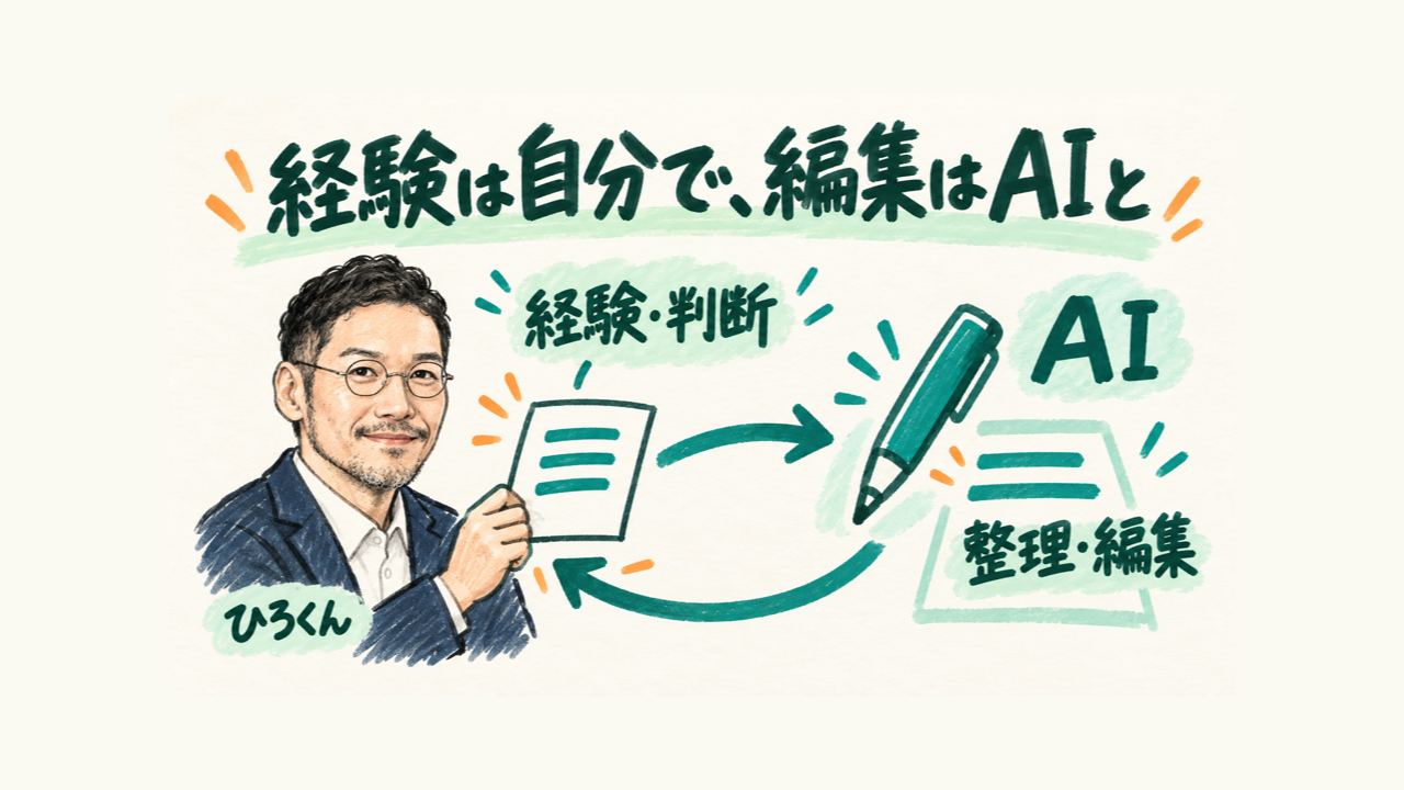ひろくんの経験と判断を持ち、AIに整理編集を頼むコラム図解