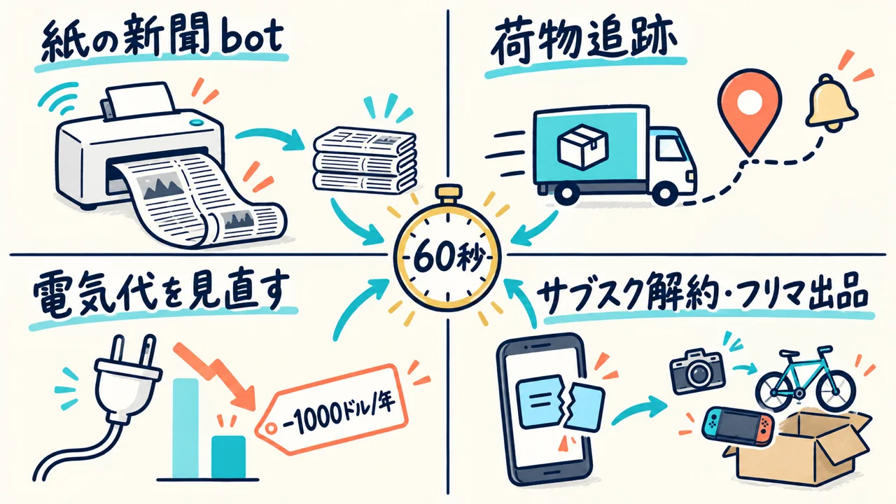 個人利用。新聞、荷物、電気代、家族メール