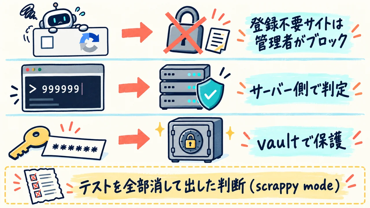 注意点。captcha、増やしすぎ、テスト全削除