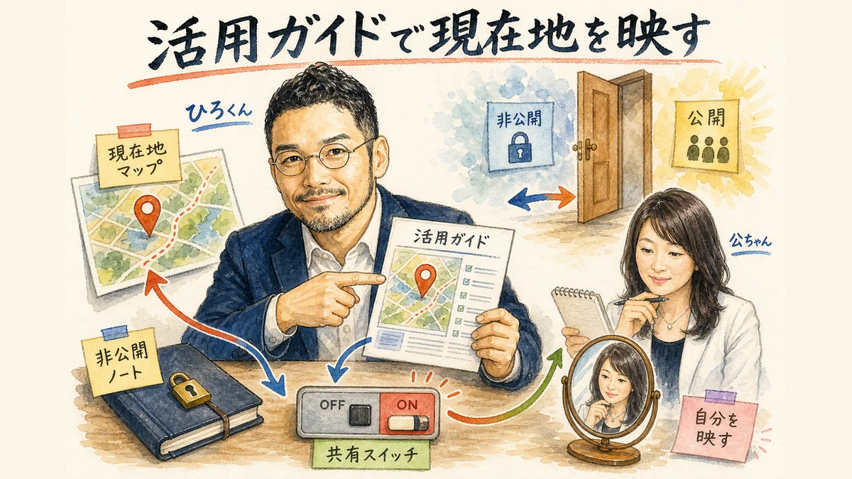 活用ガイドでAI秘書と自分の現在地を確認する流れ