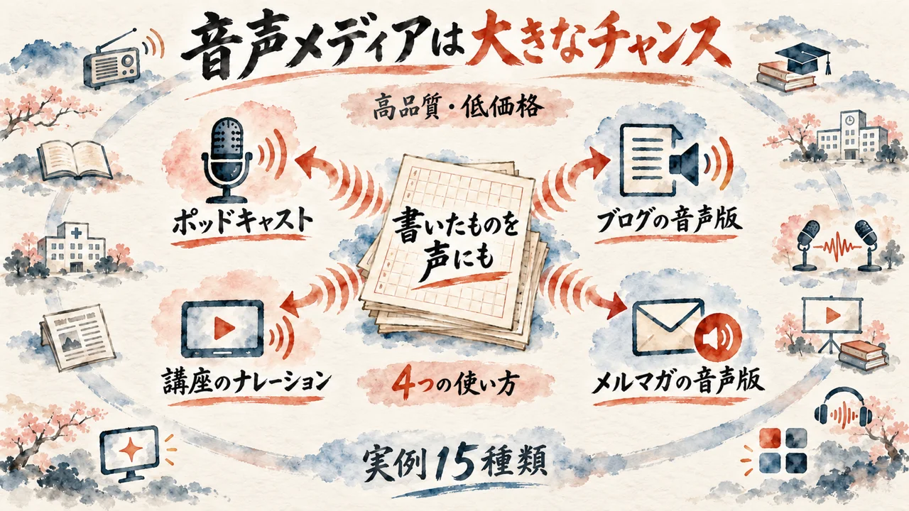 高品質で低価格。だから音声メディアは大きなチャンス。おすすめの使い方4つと実例15種類