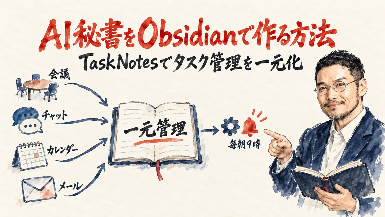 AI秘書をObsidianで作る、TaskNotes一元化の図解