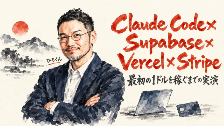 Claude Code×Supabase×Vercel×Stripeで最初の1ドルを稼ぐまでの実演のアイキャッチ