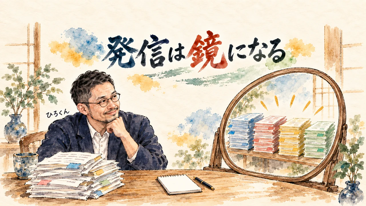 発信は並べ直すと鏡になるというコラム図解