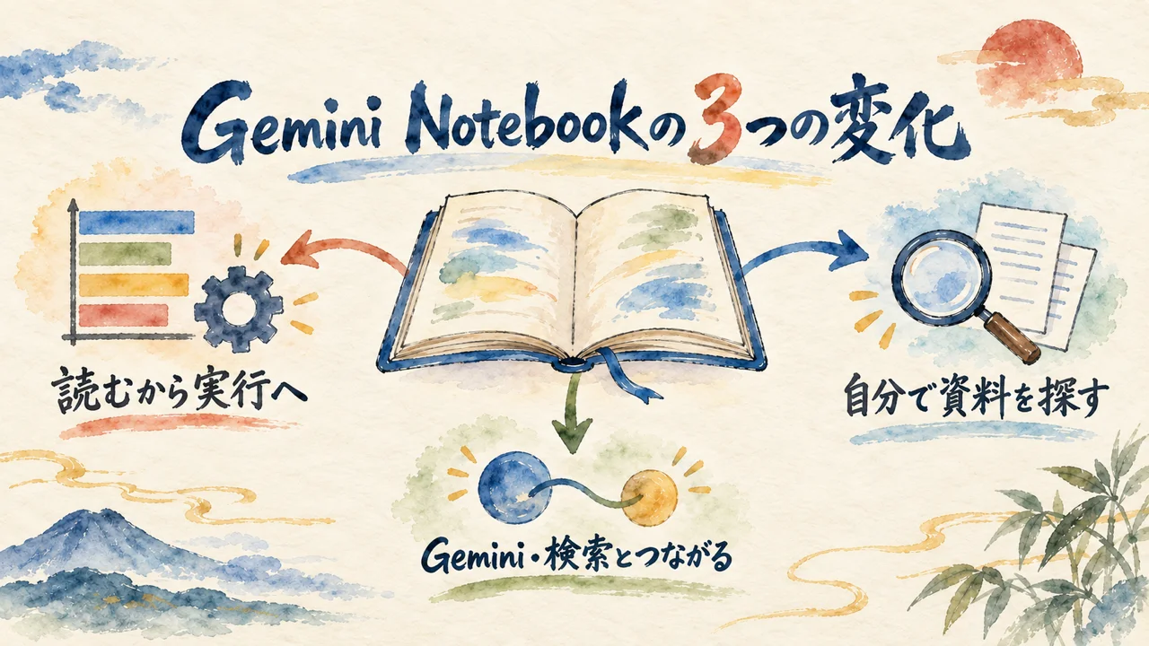 Gemini Notebookが変わった3つの点の図解