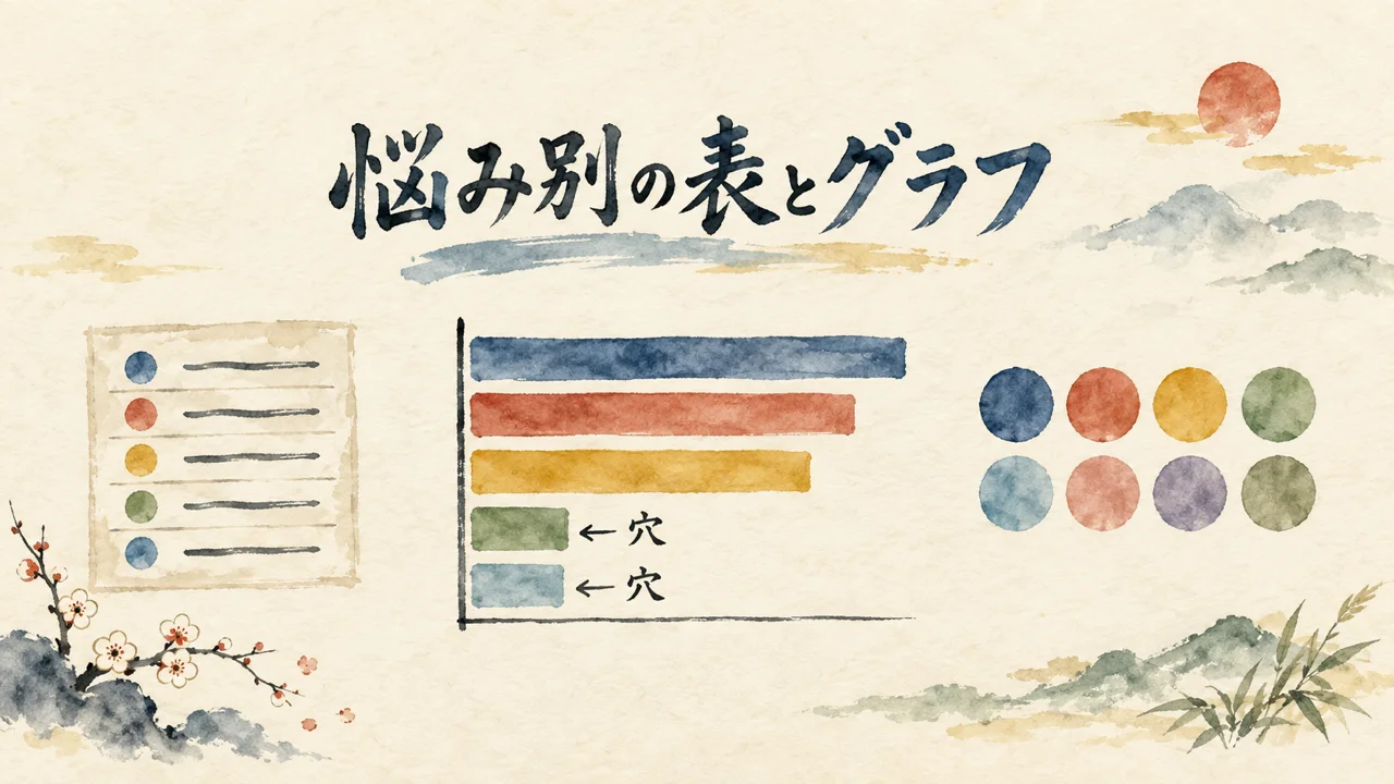 コードで作らせた悩み別の対応表とグラフの図解