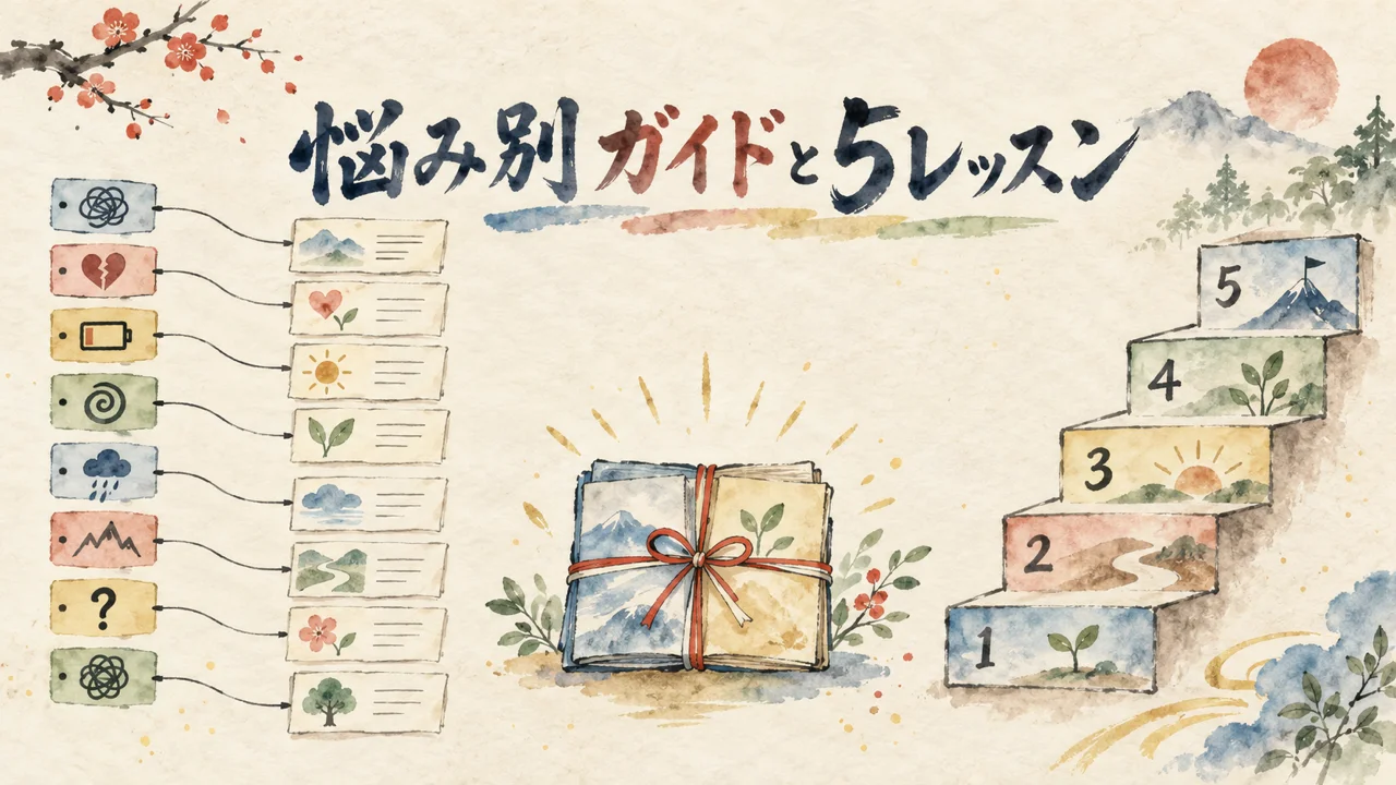 悩み別ガイドと手順講座5レッスンができたことの図解
