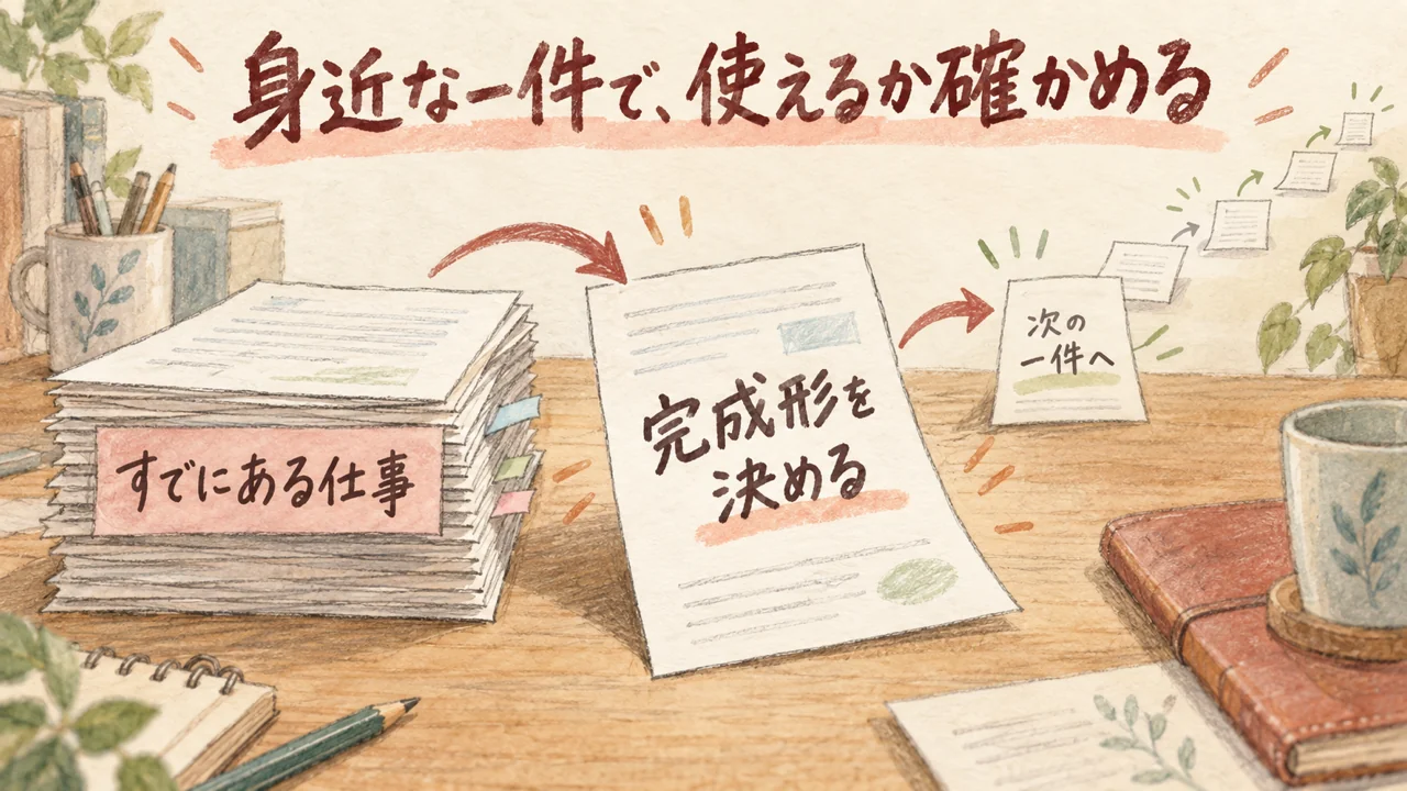すでにある仕事から一件を選び、完成形を決めて確かめる図