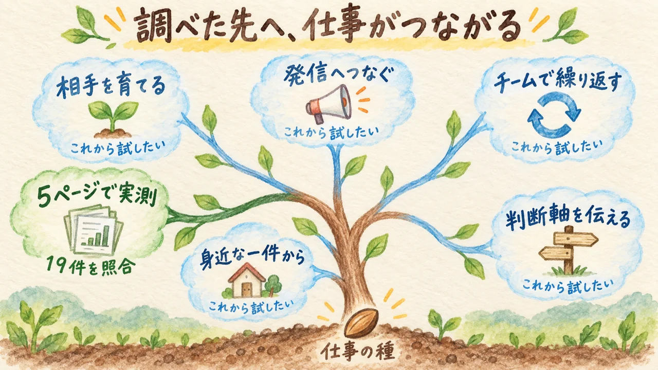Grok Botの活用の全体図。５ページの実測と、これから試したい発信・チームづくりを区別