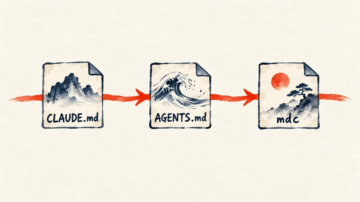 CLAUDE.md・AGENTS.md・mdcを1行で橋渡しする図解