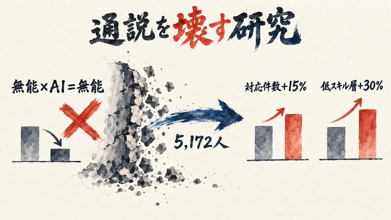 「AI×無能=無能」の正体は？謎解き統計学サトマイさんが5,172人の研究で壊した通説 図解