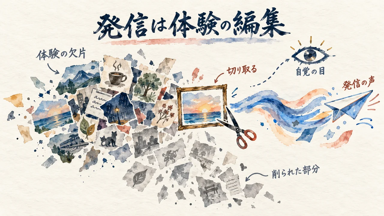 発信は編集であるという危うさを表す水彩グラフィックレコーディング図解
