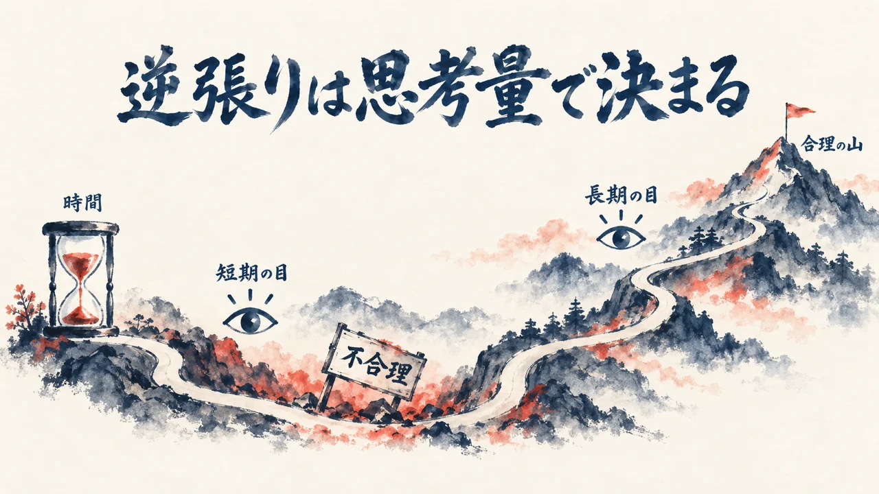 短期は不合理でも長期では合理になる選択を一本道で表した水彩図解