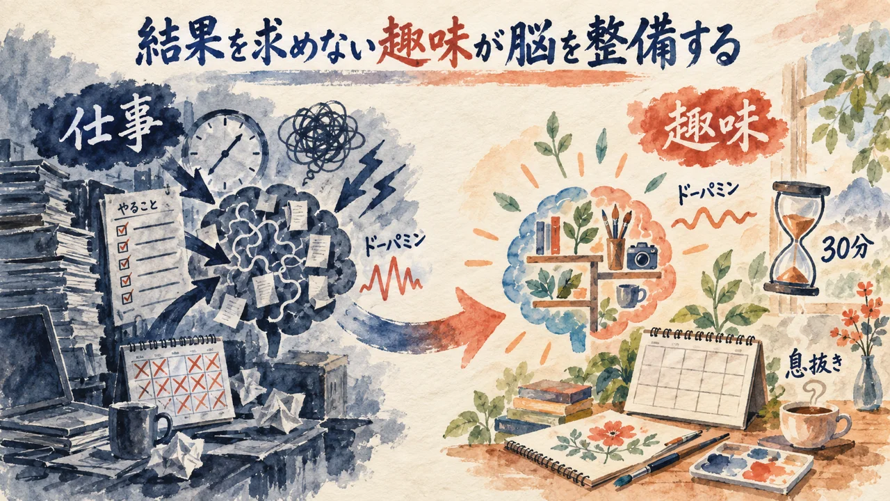結果を求めない趣味が脳を整備することを示す図解