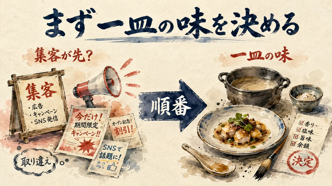 集客の取り違えから商品の味を決める順番への図解