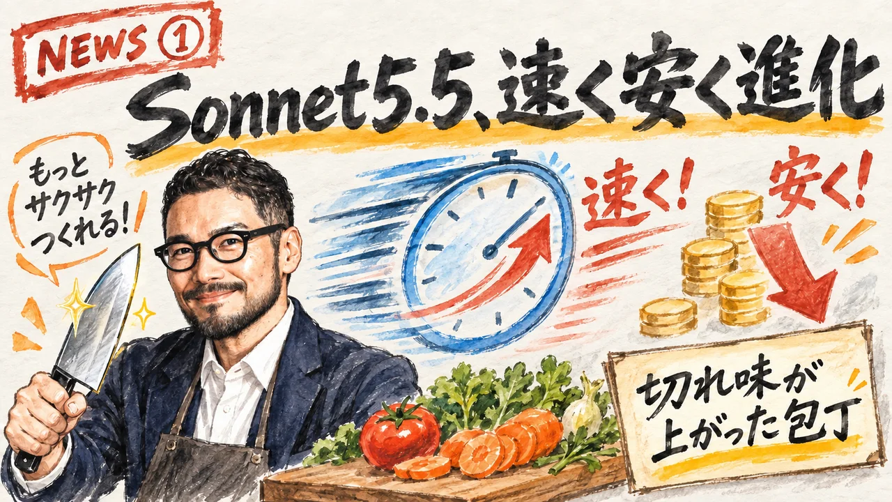 Claude Sonnet 5.5のニュースを解説するひろくんのグラレコ