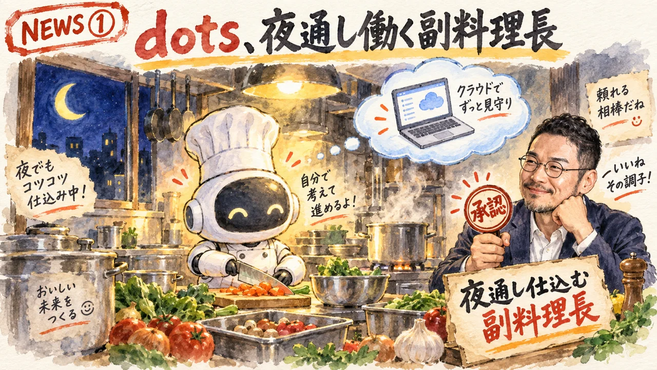 OpenAIのdotsのニュースを解説するひろくんのグラレコ