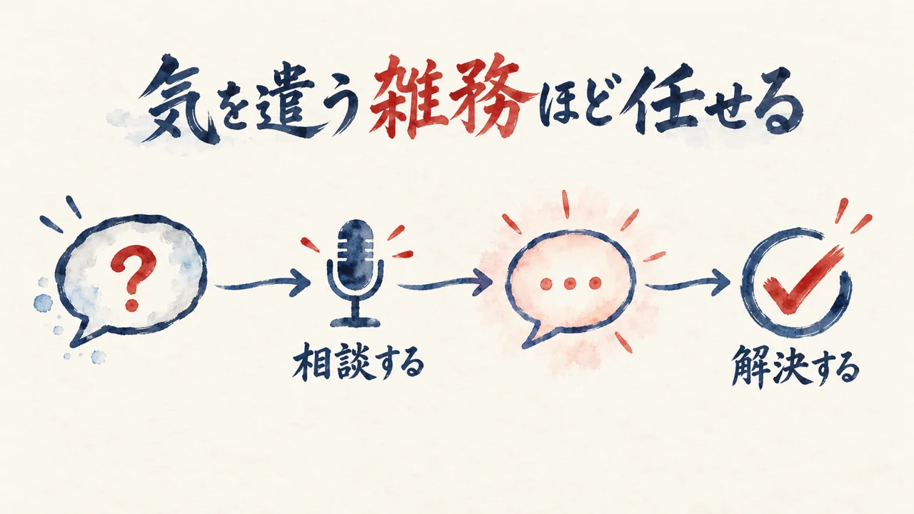 気を遣う雑務ほどAIに相談して解決する流れ図