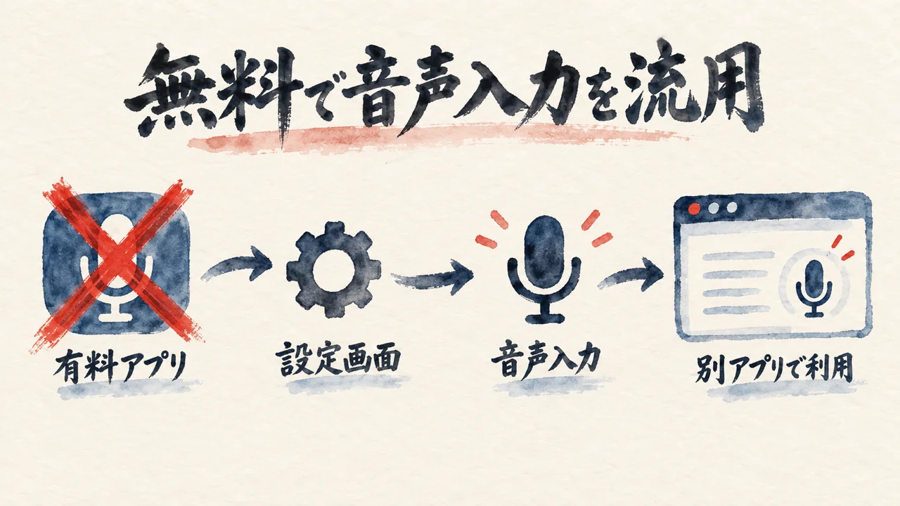 音声入力アプリを無料で流用する裏技の図解