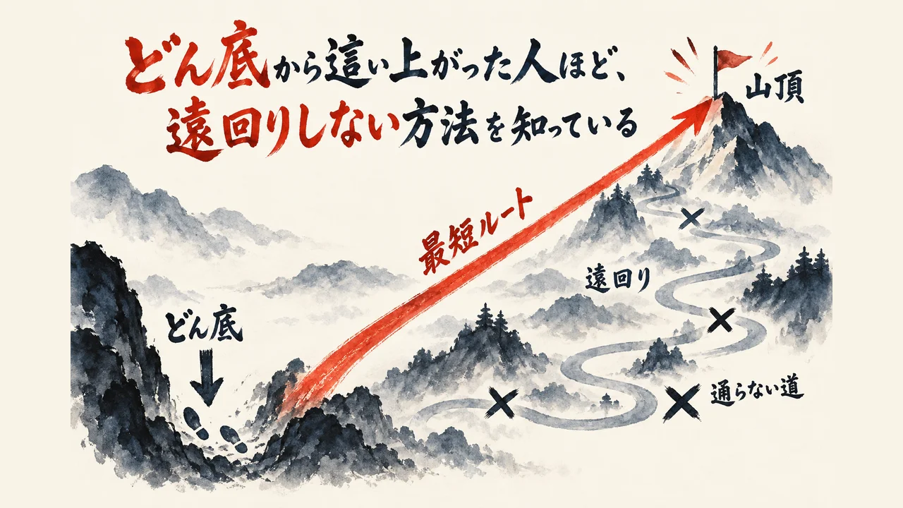 どん底から這い上がった人ほど遠回りしない方法を知っている、というティム・フェリスの経歴の図解