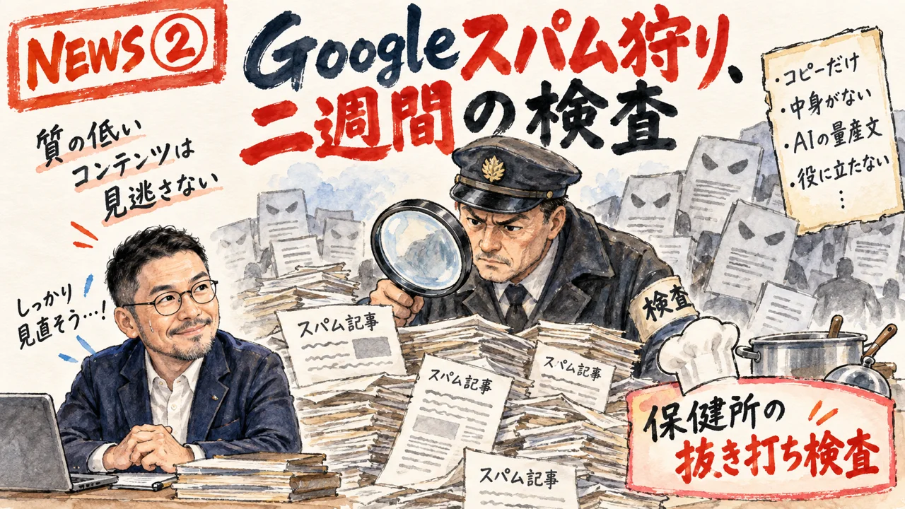 Googleスパム更新のニュースを解説するひろくんのグラレコ