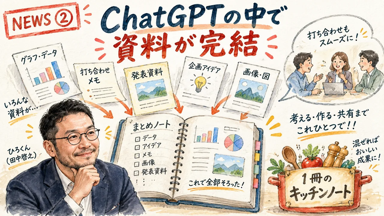 ChatGPTの新しい共同作業機能を解説するひろくんのグラレコ