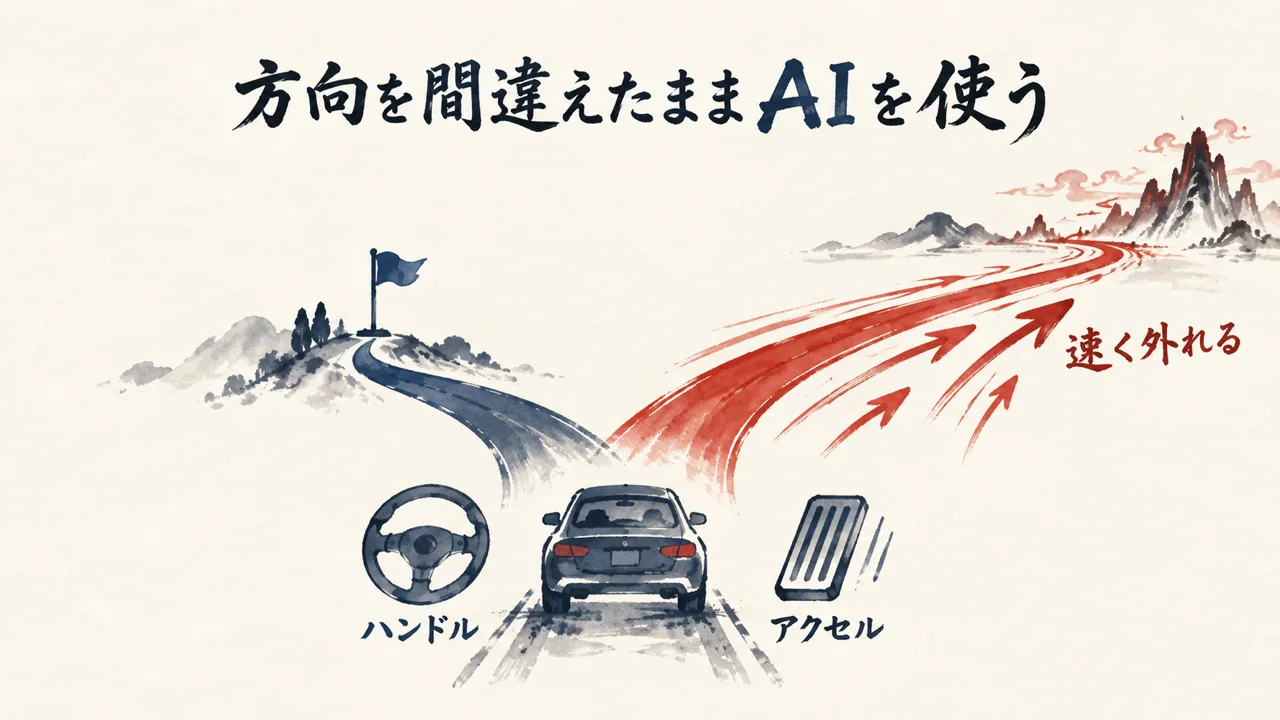 方向を間違えたままAIを使えば、その速さで間違った場所へ連れて行かれる 図解