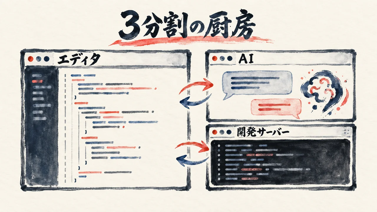 ターミナルを3分割する厨房の図解
