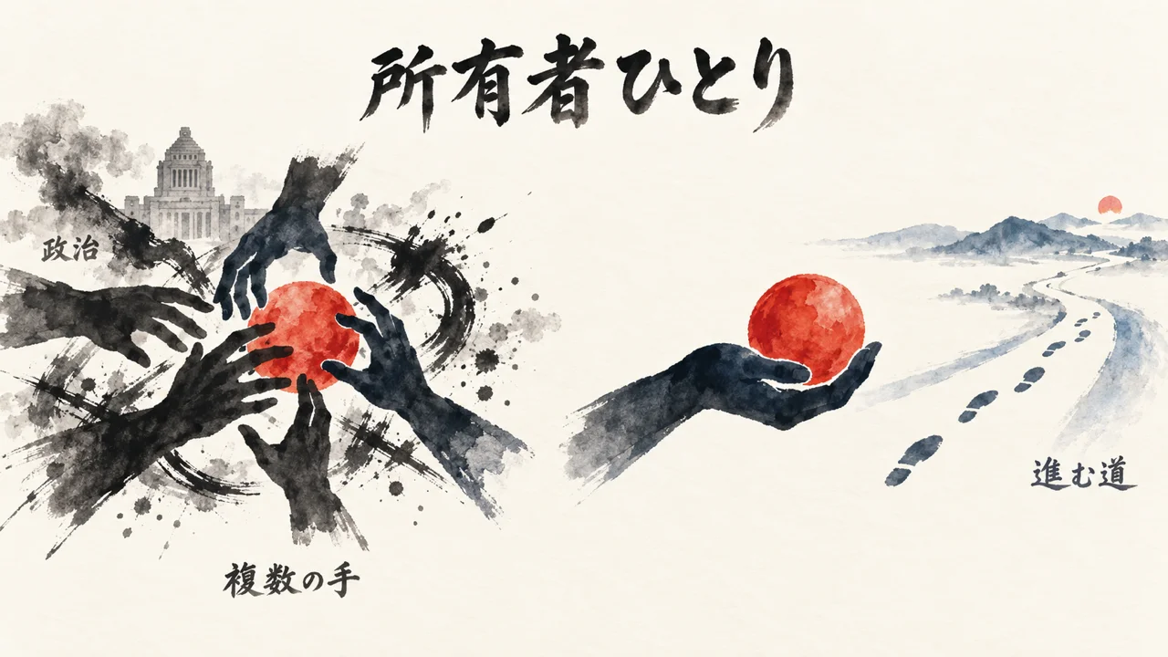 複数の手が奪い合うボールと、一人の手が持つボールの対比図解