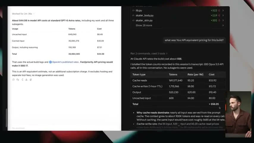 動画キャプチャ: GPT-6 AstraとOpus 5.5のAPI相当コスト内訳表